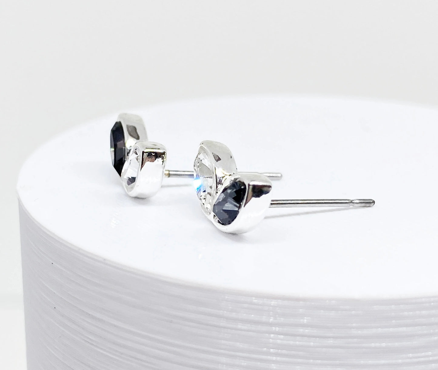 Swarovski Crystal Leaf Stud Earrings in Sterling Silver, with Gray Swarovski Crystals