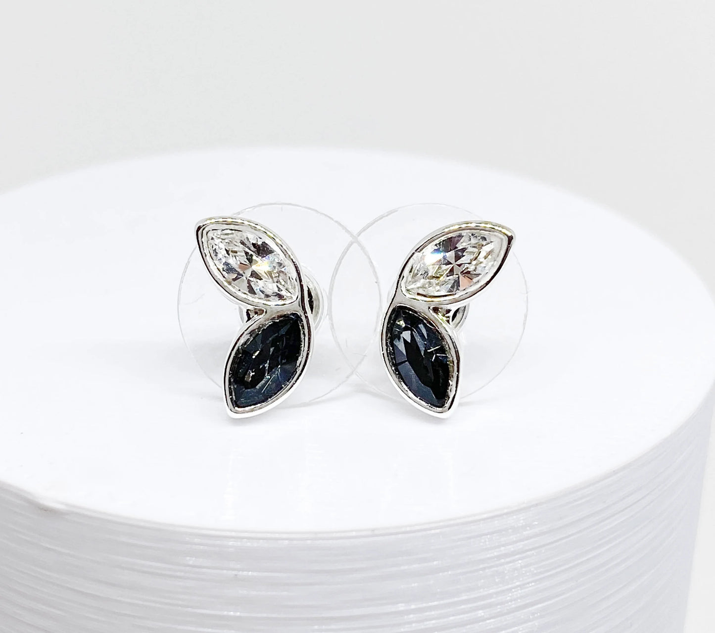 Swarovski Crystal Leaf Stud Earrings in Sterling Silver, with Gray Swarovski Crystals