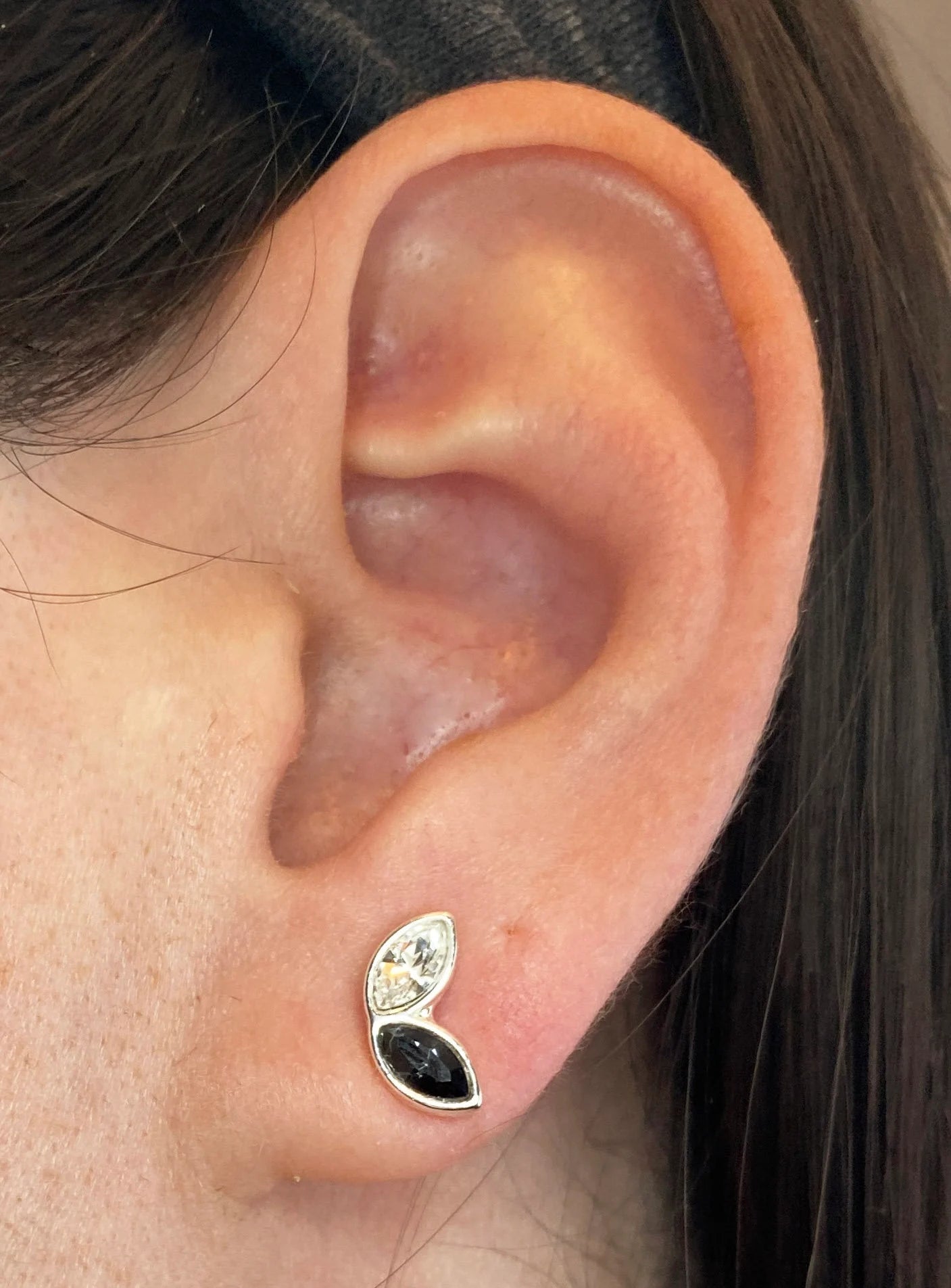 Swarovski Crystal Leaf Stud Earrings in Sterling Silver, with Gray Swarovski Crystals