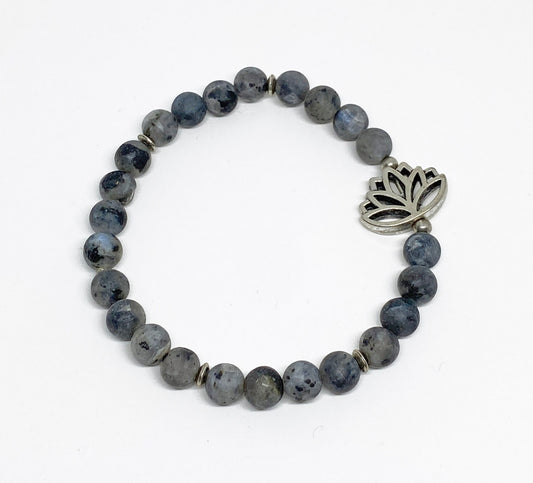 Silver Plated Lotus Bead with Natural Labradorite Beaded Bracelet