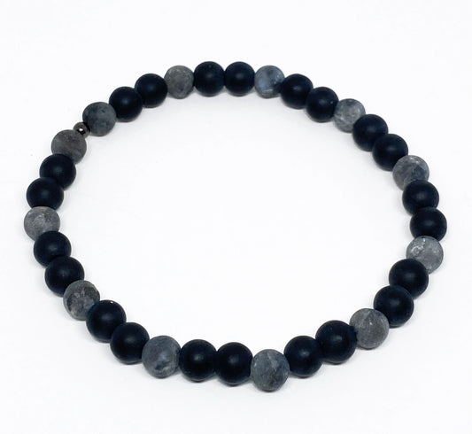 Mens Matte Black and Labradorite Beaded Bracelet