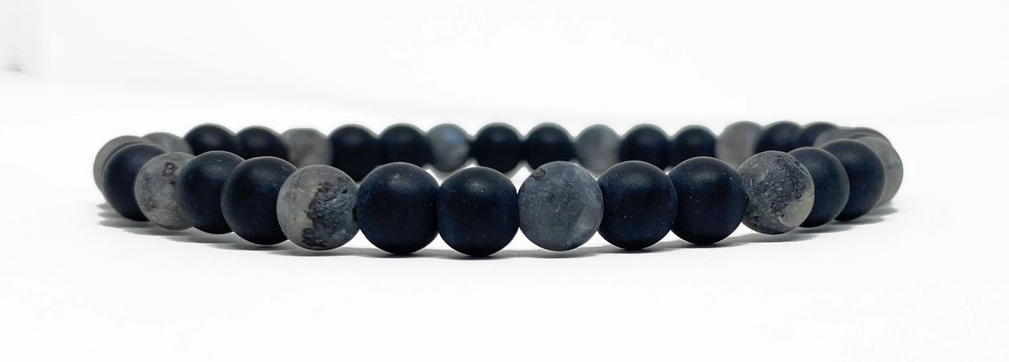 Mens Matte Black and Labradorite Beaded Bracelet