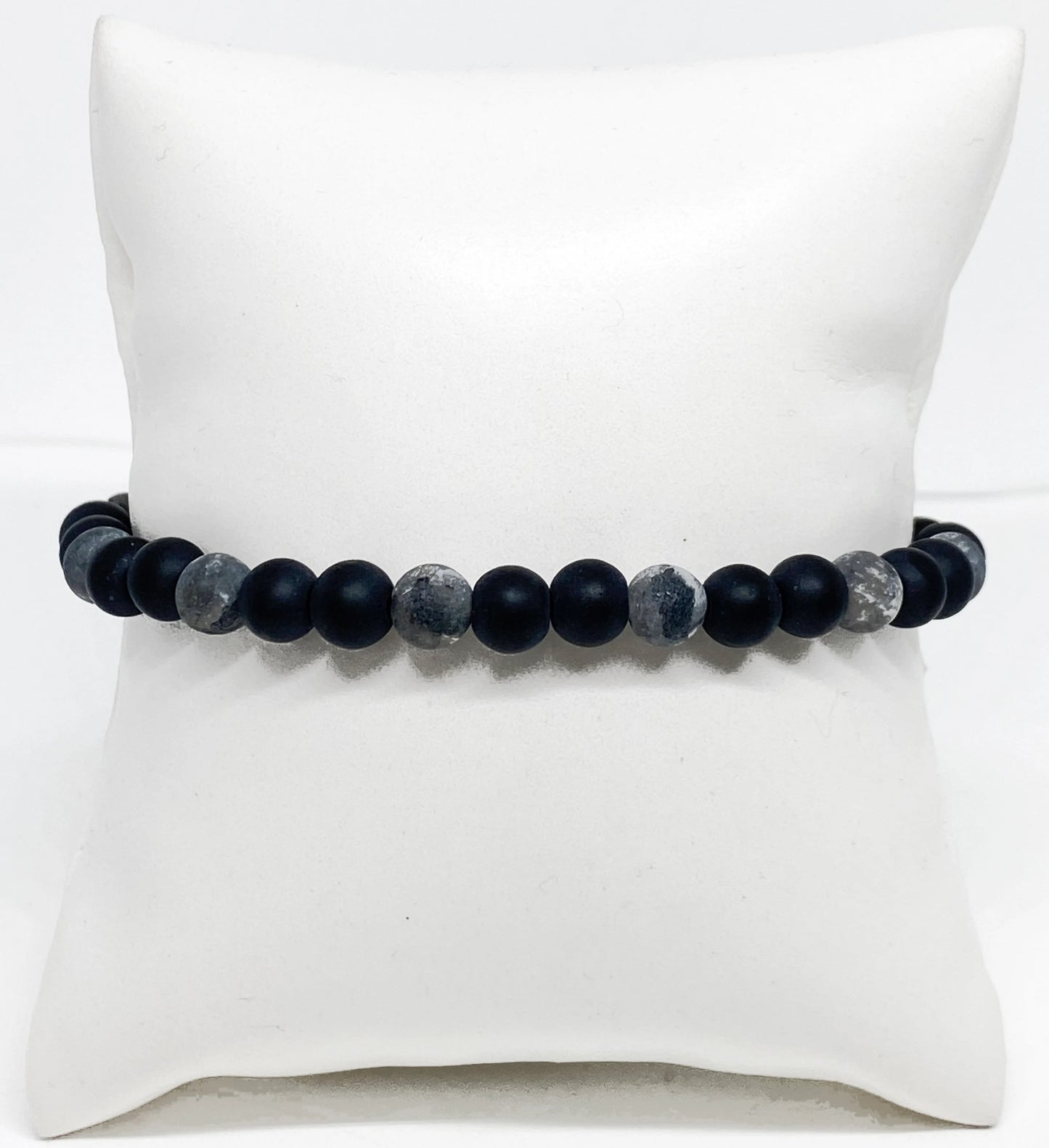 Mens Matte Black and Labradorite Beaded Bracelet