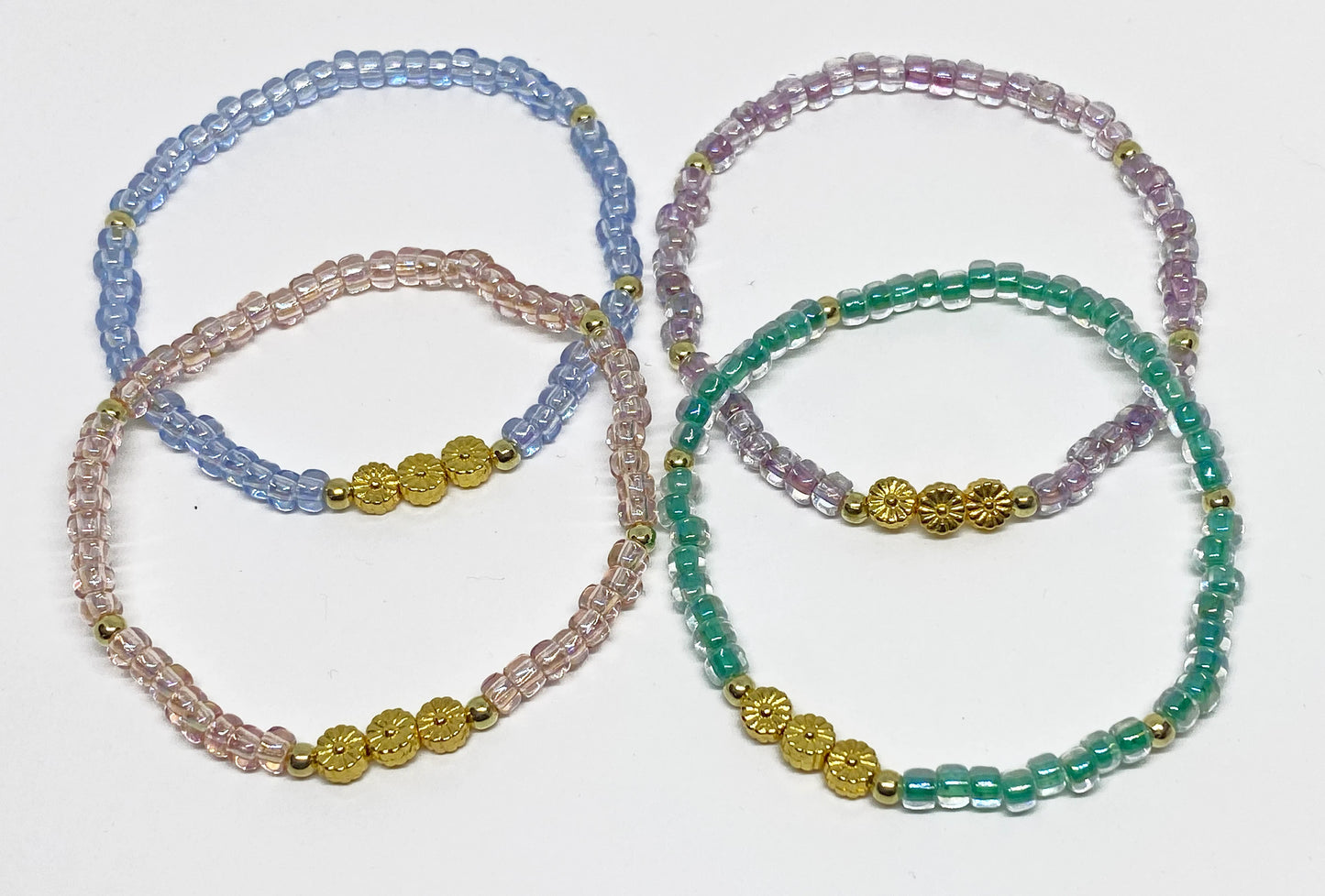 Mini Daisy Glass Bead Bracelet with Gold Flower Bead