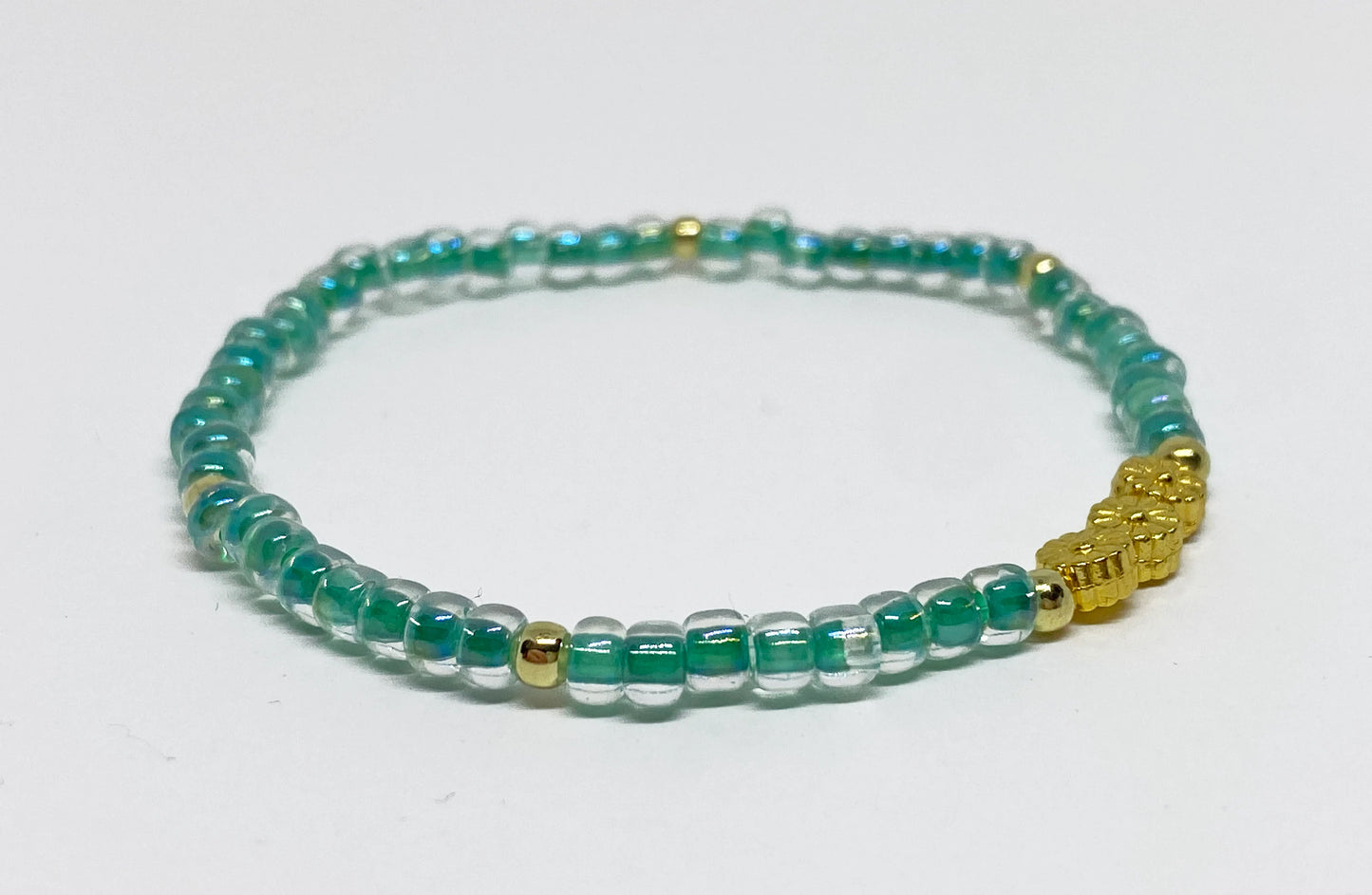 Mini Daisy Glass Bead Bracelet with Gold Flower Bead