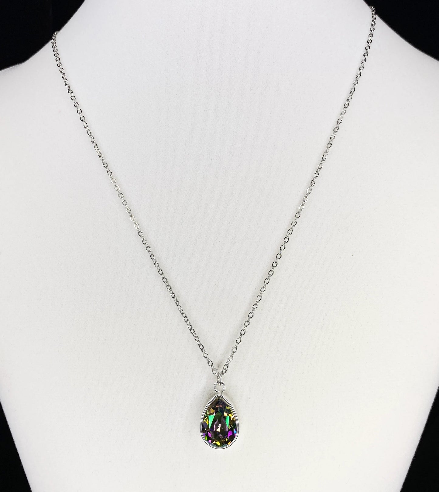 Swarovski Crystal Teardrop Pendant Necklace in Silver and Paradise Shine