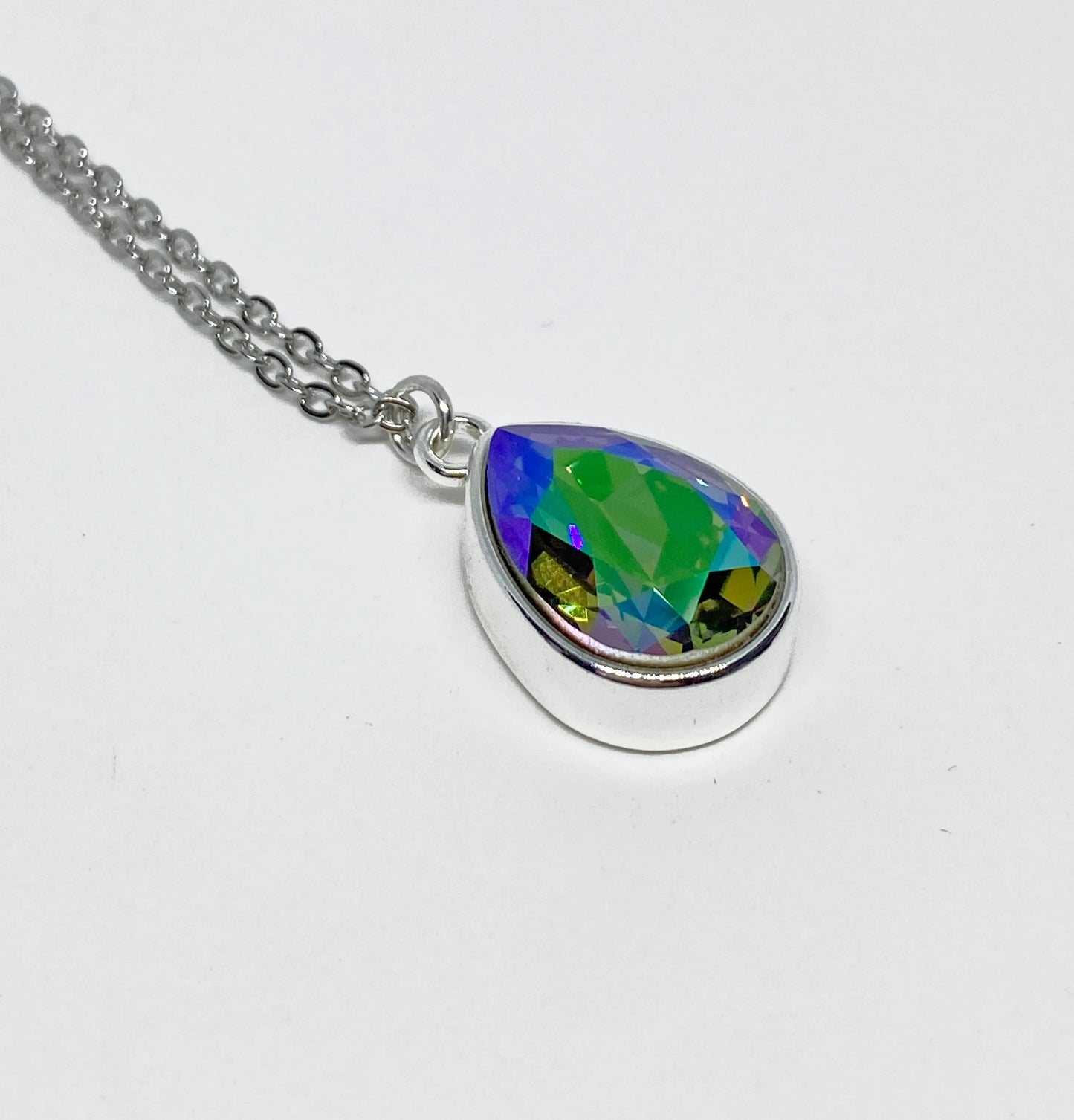 Swarovski Crystal Teardrop Pendant Necklace in Silver and Paradise Shine