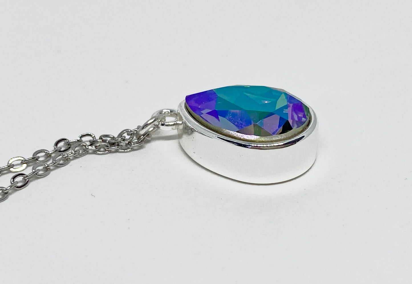 Swarovski Crystal Teardrop Pendant Necklace in Silver and Paradise Shine