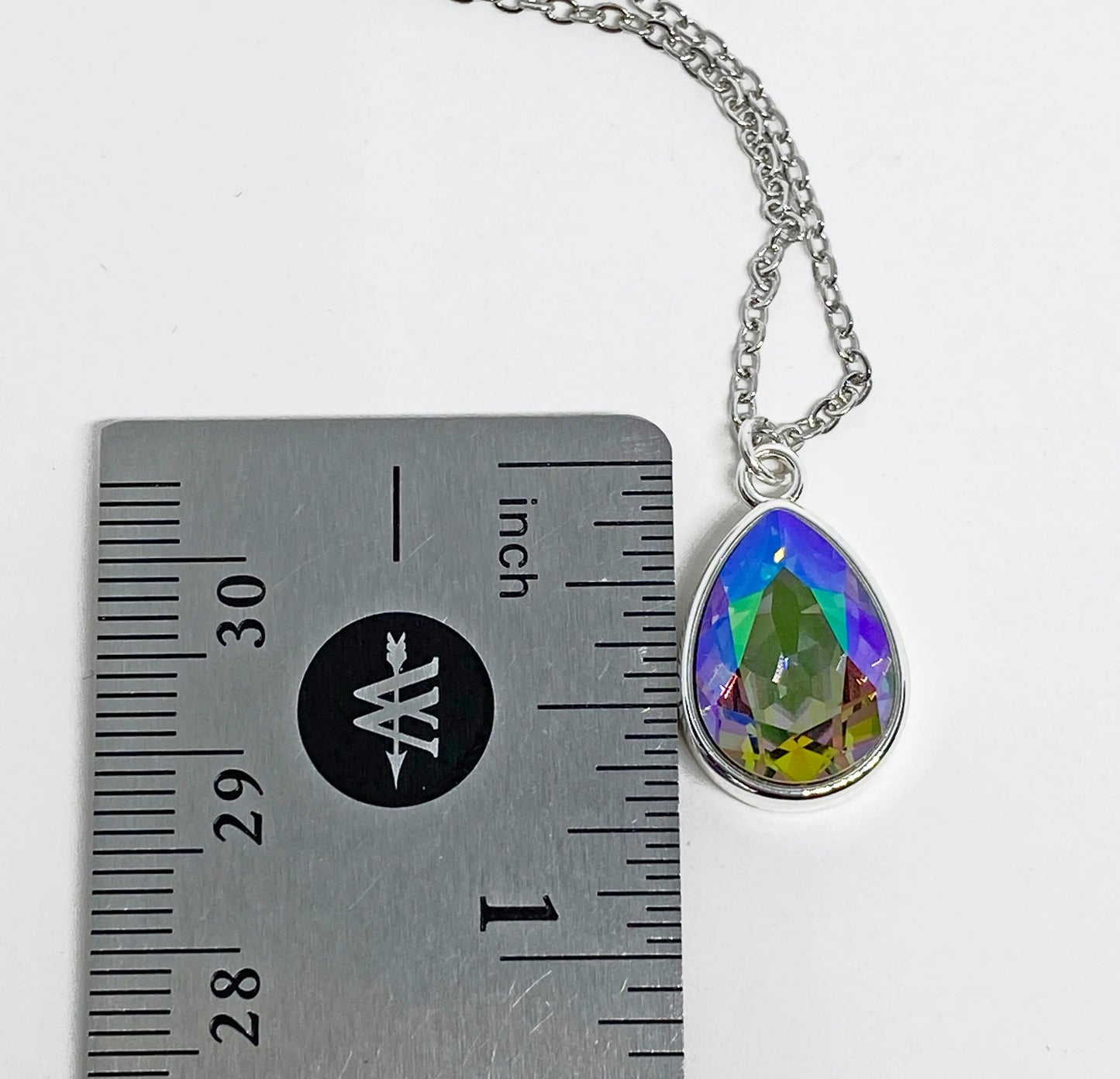 Swarovski Crystal Teardrop Pendant Necklace in Silver and Paradise Shine