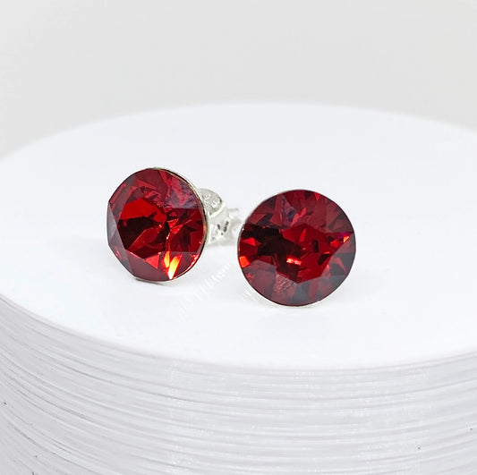 Swarovski Crystal 8mm Crystal Stud Earrings in Scarlet Red, set in Sterling Silver