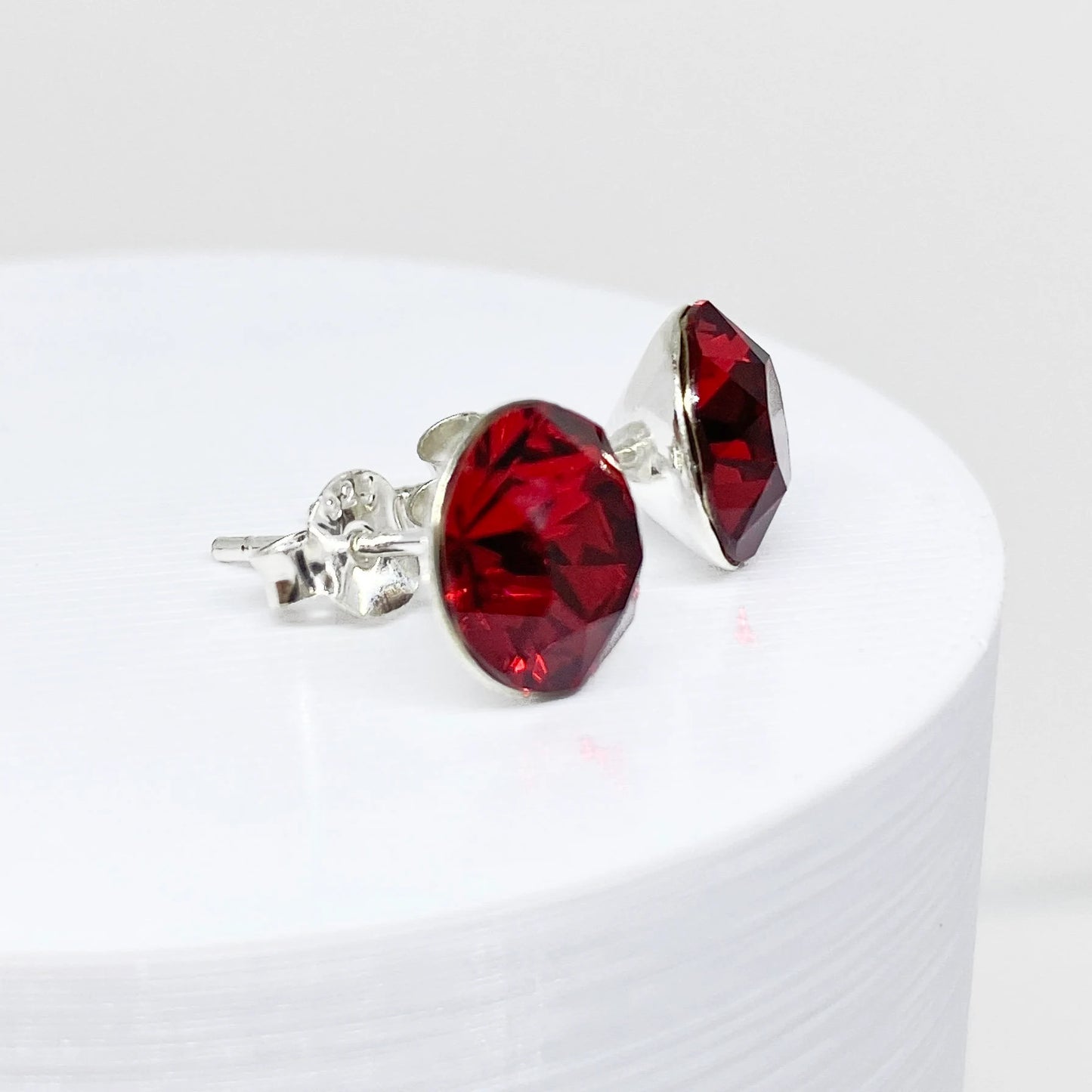 Swarovski Crystal 8mm Crystal Stud Earrings in Scarlet Red, set in Sterling Silver