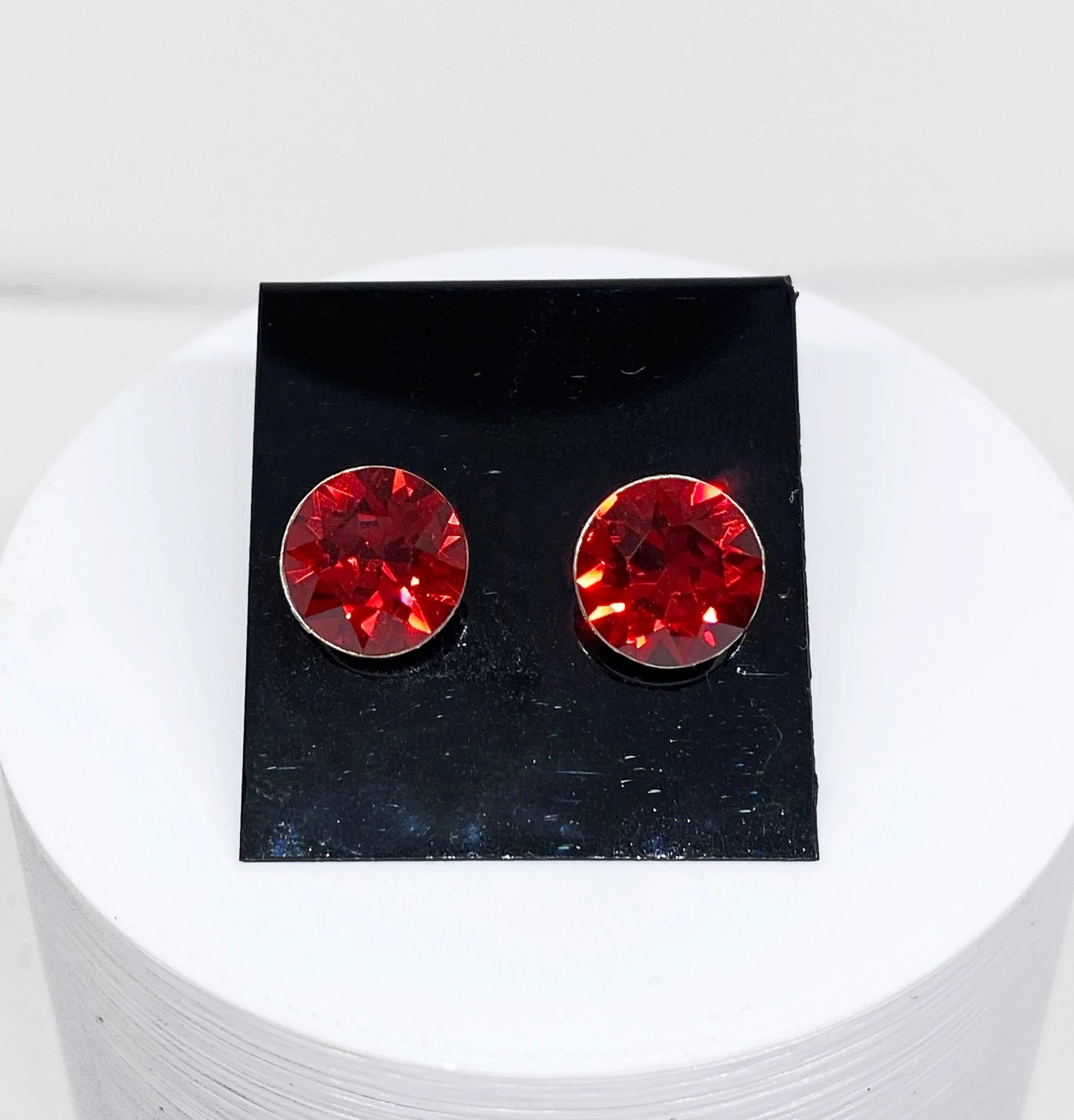 Swarovski Crystal 8mm Crystal Stud Earrings in Scarlet Red, set in Sterling Silver