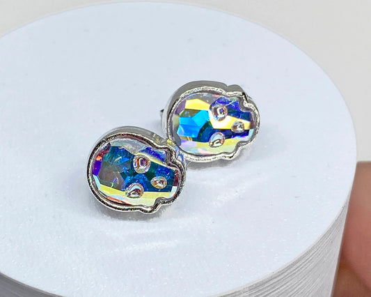 12x10mm Swarovski Crystal Skull Stud Earrings in Silver and Crystal AB
