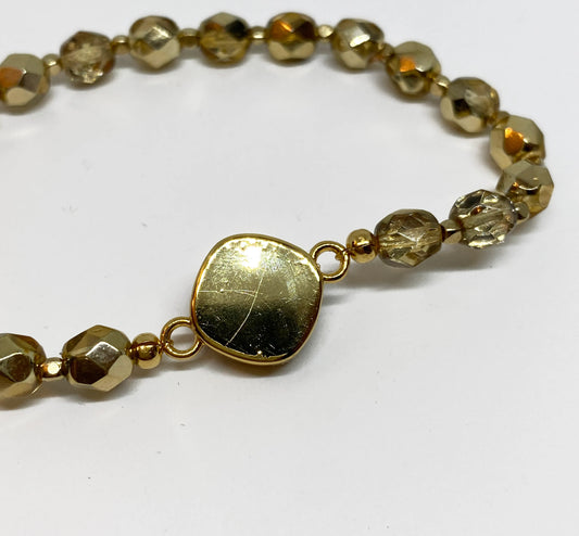 Swarovski Crystal 10mm Cushion Crystal in Smoked Amber with Gold Faceted Beads