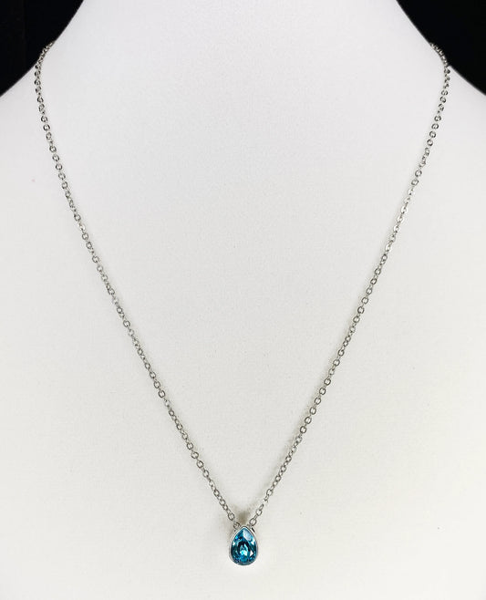 Swarovski Crystal Petite Teardrop Pendant Silver Necklace in Light Turquoise