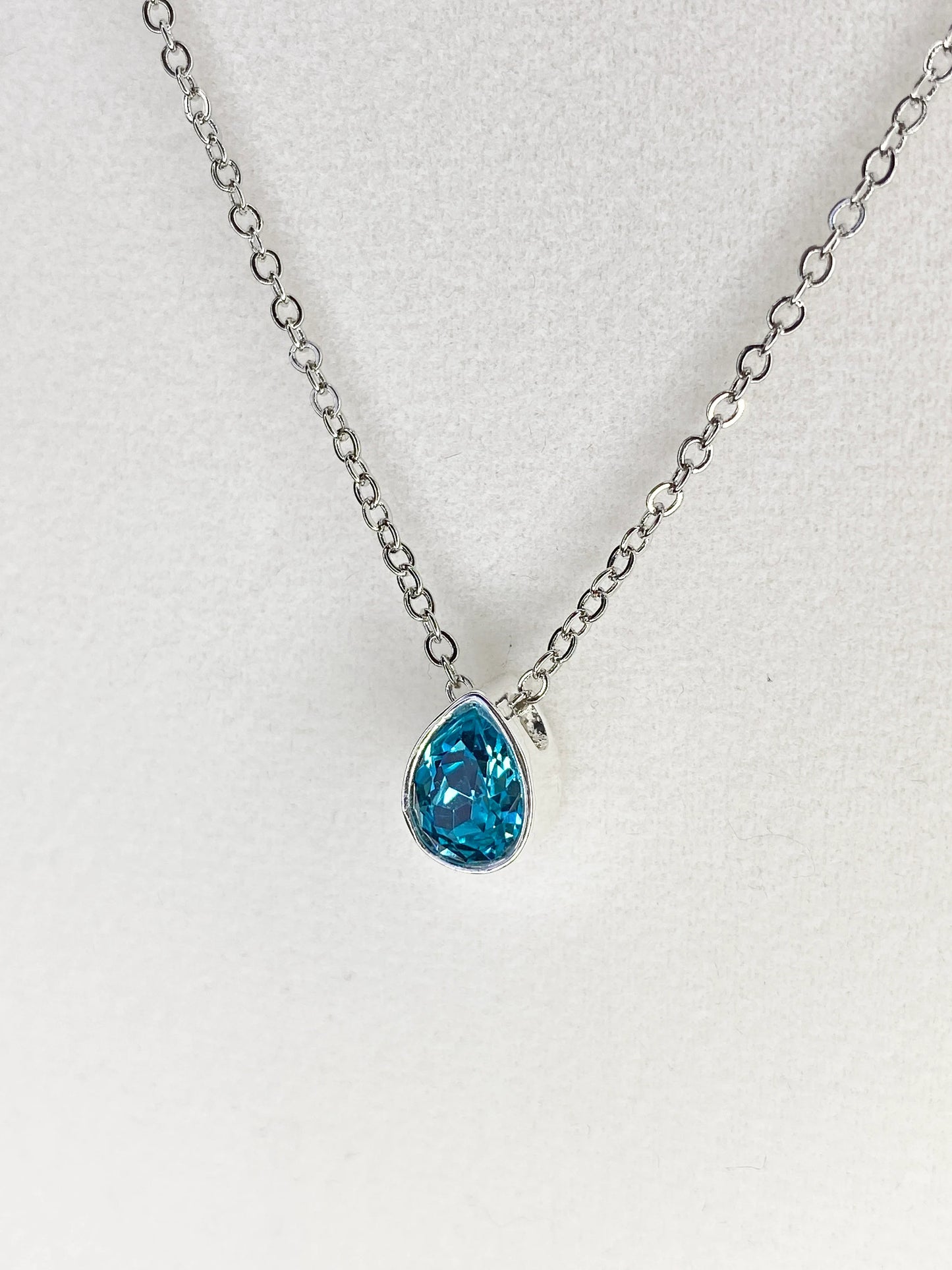 Swarovski Crystal Petite Teardrop Pendant Silver Necklace in Light Turquoise