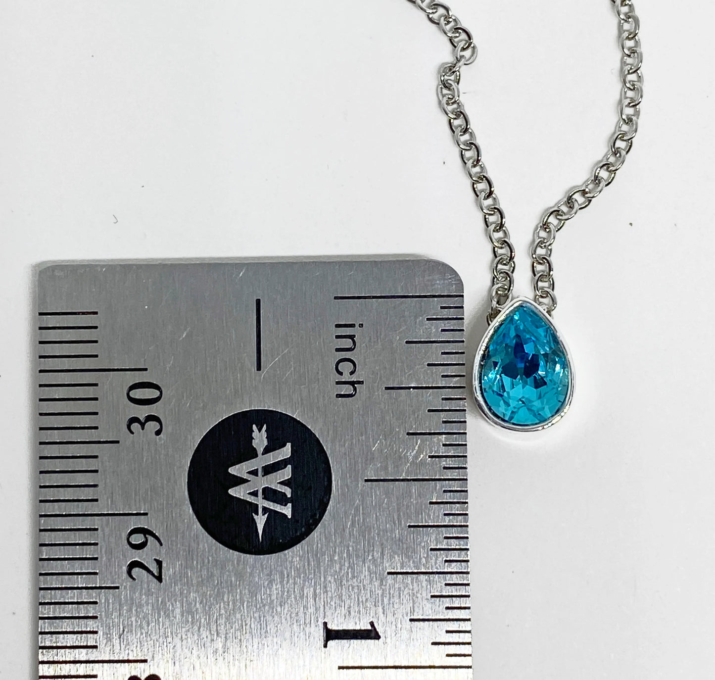 Swarovski Crystal Petite Teardrop Pendant Silver Necklace in Light Turquoise