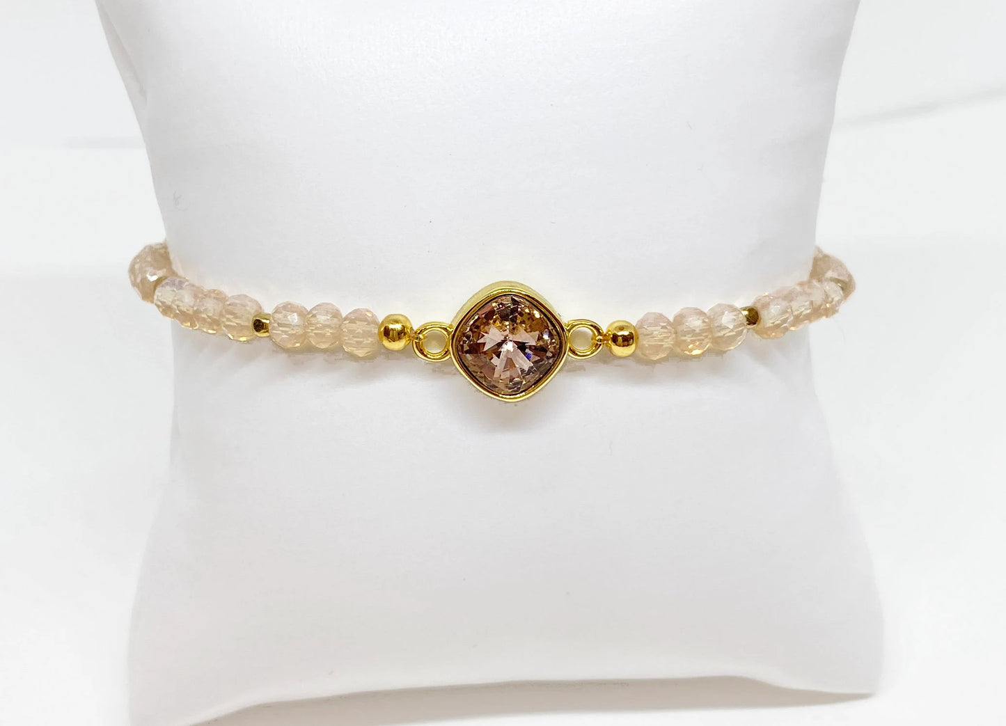 Swarovski Crystal 8mm Cushion Bracelet in Vintage Rose and Beige