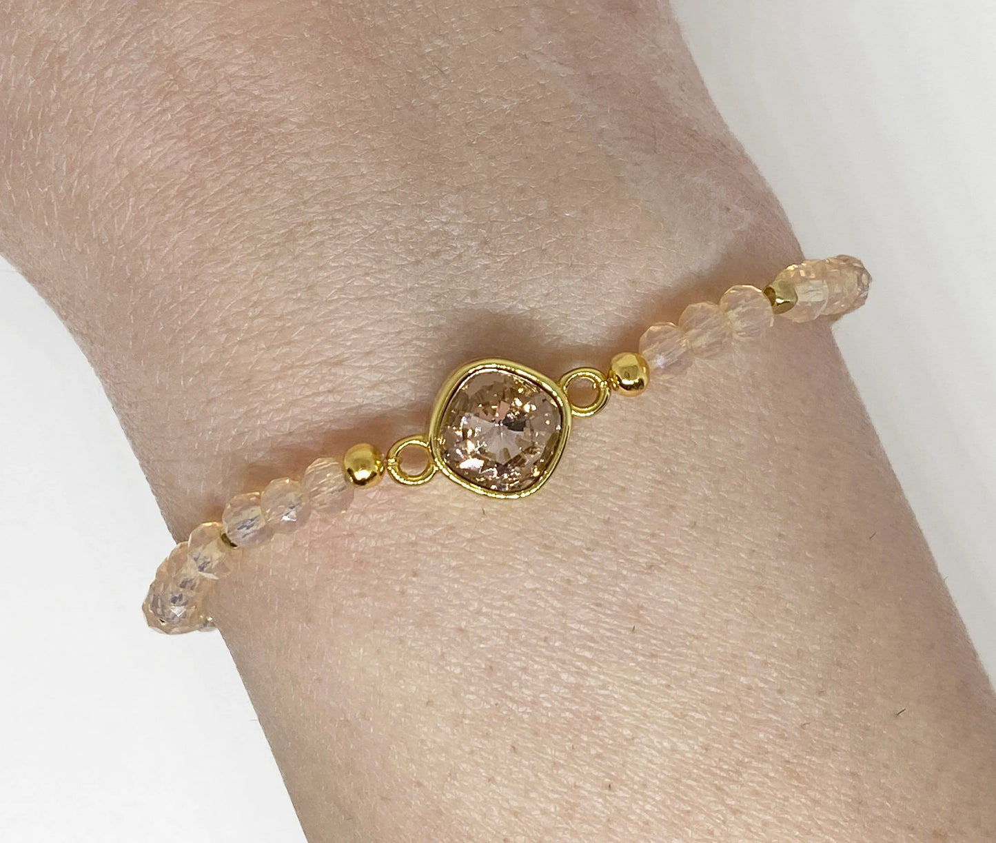 Swarovski Crystal 8mm Cushion Bracelet in Vintage Rose and Beige