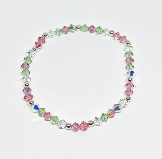 Swarovski Crystal Stretch Accent Bracelet in Watermelon Sugar - with Light Rose and Chrysolite Swarovski Crystals