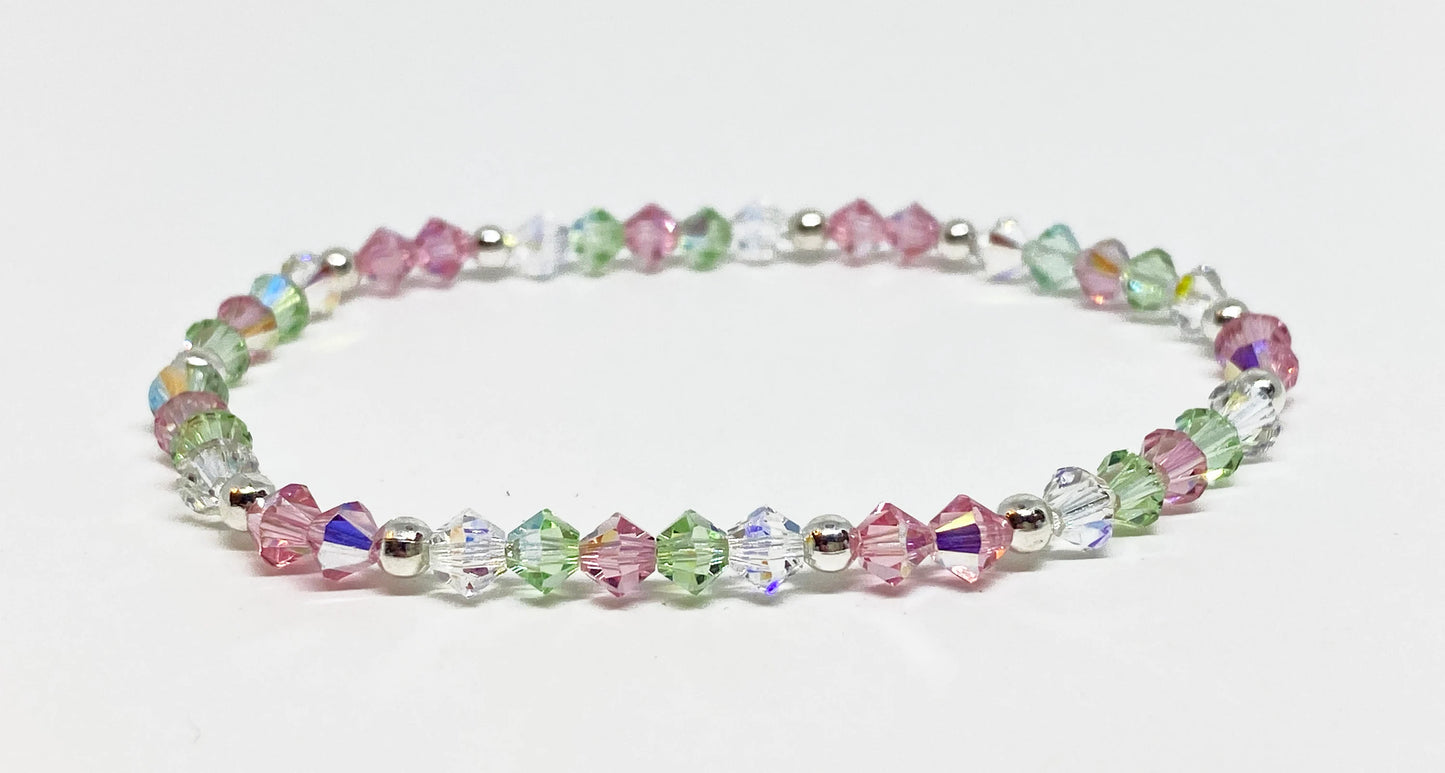 Swarovski Crystal Stretch Accent Bracelet in Watermelon Sugar - with Light Rose and Chrysolite Swarovski Crystals