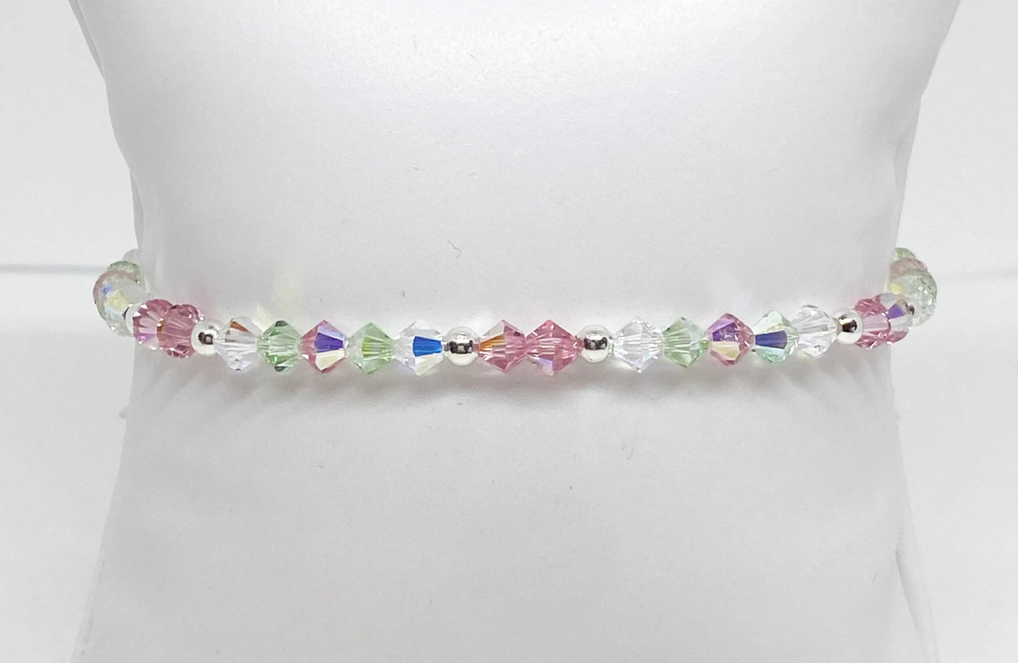 Swarovski Crystal Stretch Accent Bracelet in Watermelon Sugar - with Light Rose and Chrysolite Swarovski Crystals