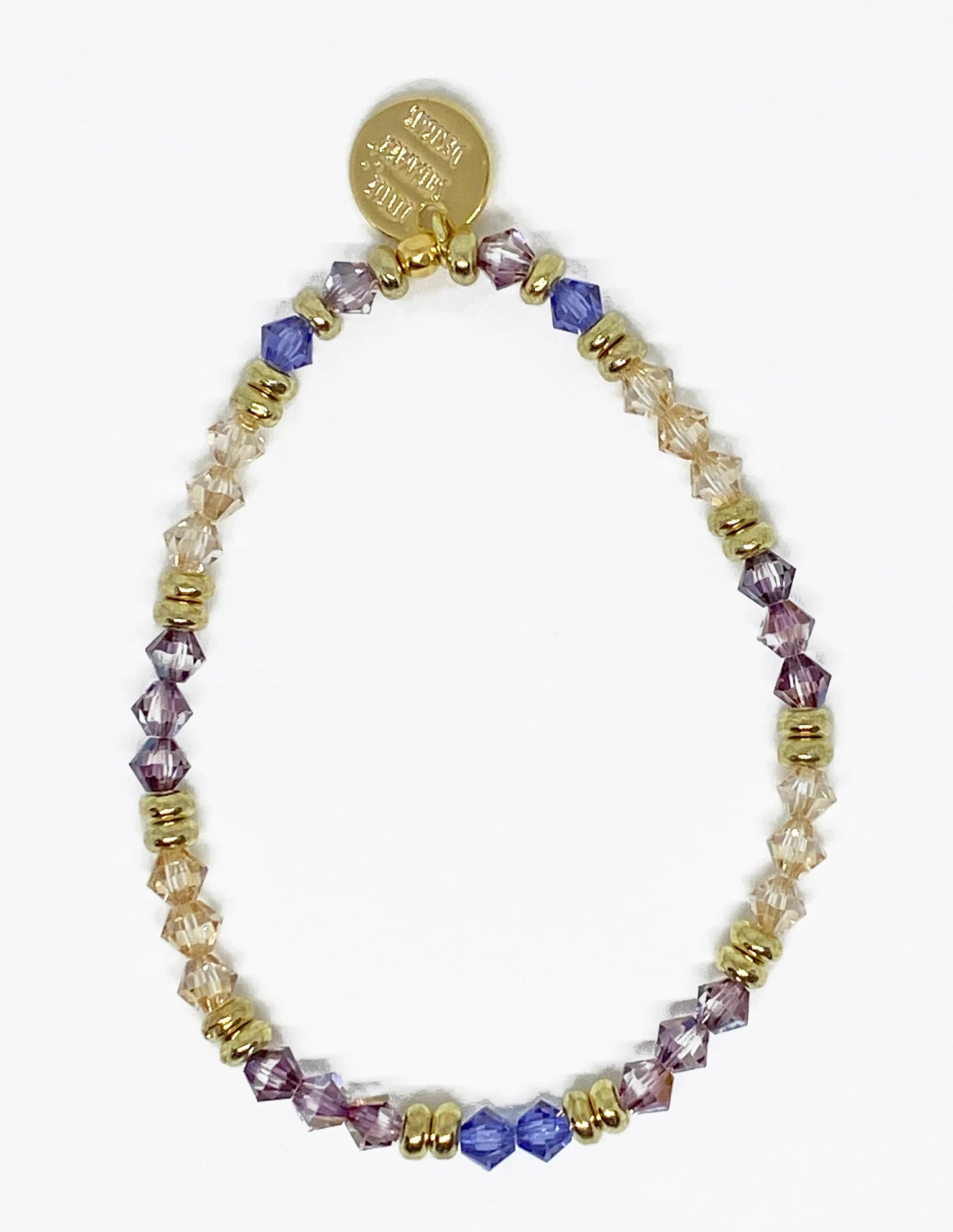 Swarovski Crystal Bicone Stretch Beaded Accent Bracelet in Golden Lilac - with Lilac, Tanzanite, and Golden Shadow Swarovski Crystals
