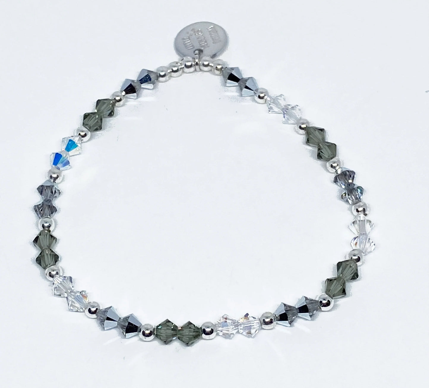 Swarovski Crystal and Glass Bead Stretch Bracelet in Neutral Shimmer, with Black Diamond, Crystal AB and Comet Argent Swarovski Crystals