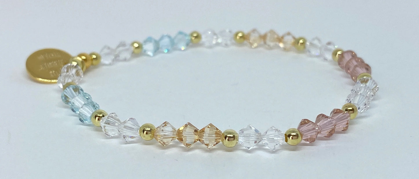 Swarovski Crystal, Beaded Bracelet, Crystal Bracelet, in Light Pastels with Light Azore Blue, Vintage Rose, and Clear Swarovski Crystals