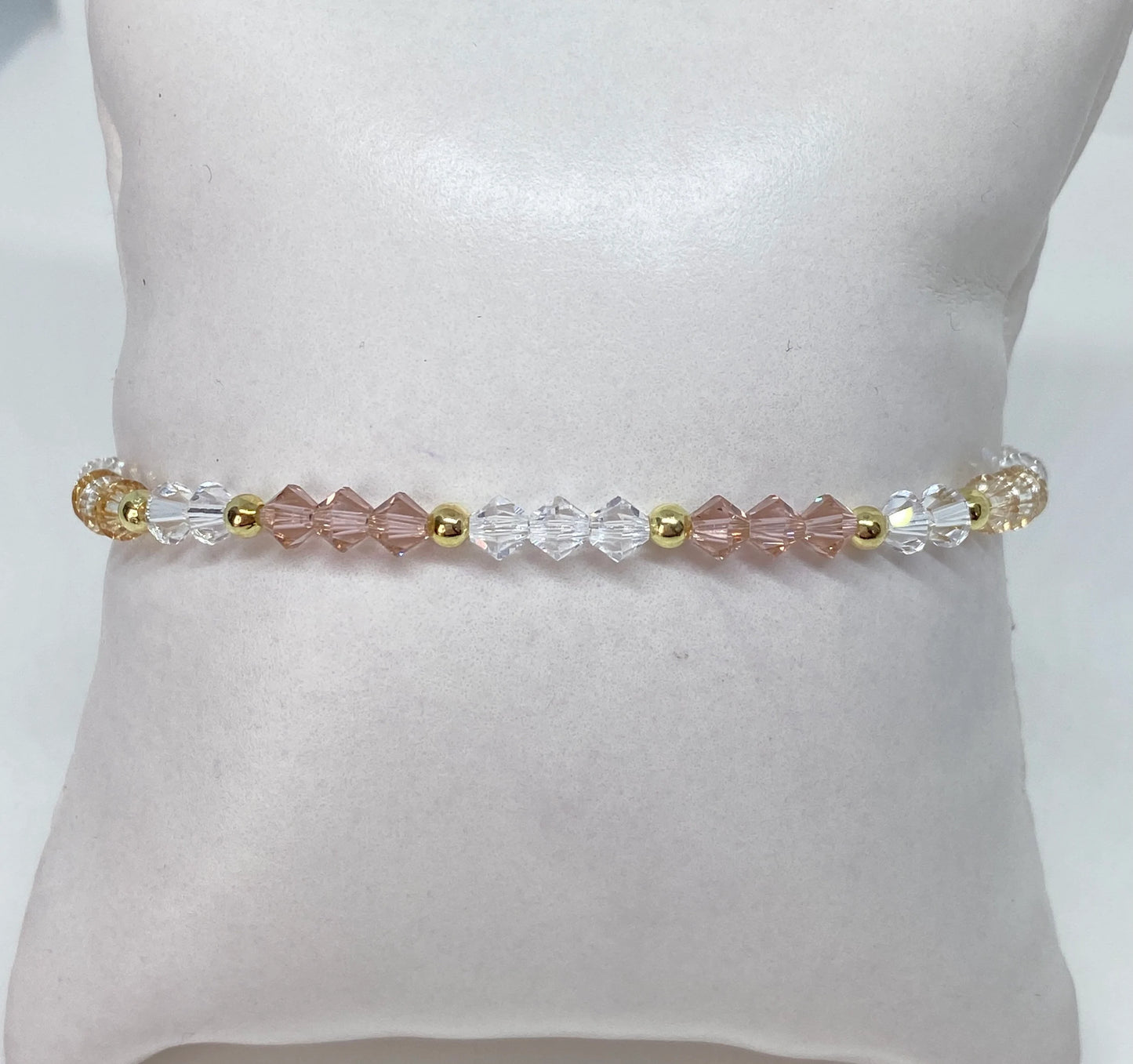 Swarovski Crystal, Beaded Bracelet, Crystal Bracelet, in Light Pastels with Light Azore Blue, Vintage Rose, and Clear Swarovski Crystals