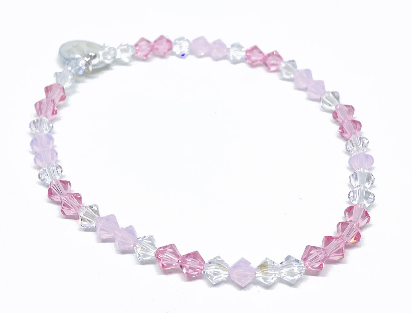 Swarovski Crystal Beaded Accent Bracelet in Pink Opal Moonlight - with Light Rose, Rose Water Opal, and Moonlight Swarovski Crystals