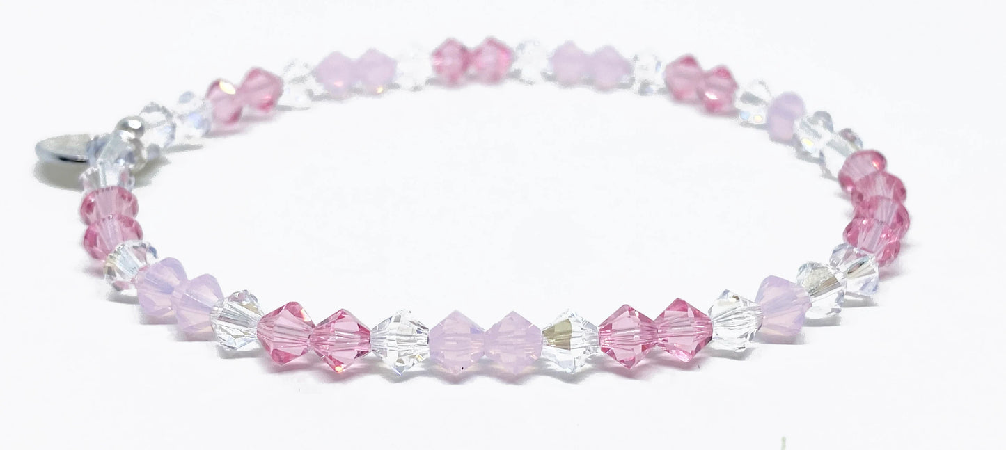 Swarovski Crystal Beaded Accent Bracelet in Pink Opal Moonlight - with Light Rose, Rose Water Opal, and Moonlight Swarovski Crystals