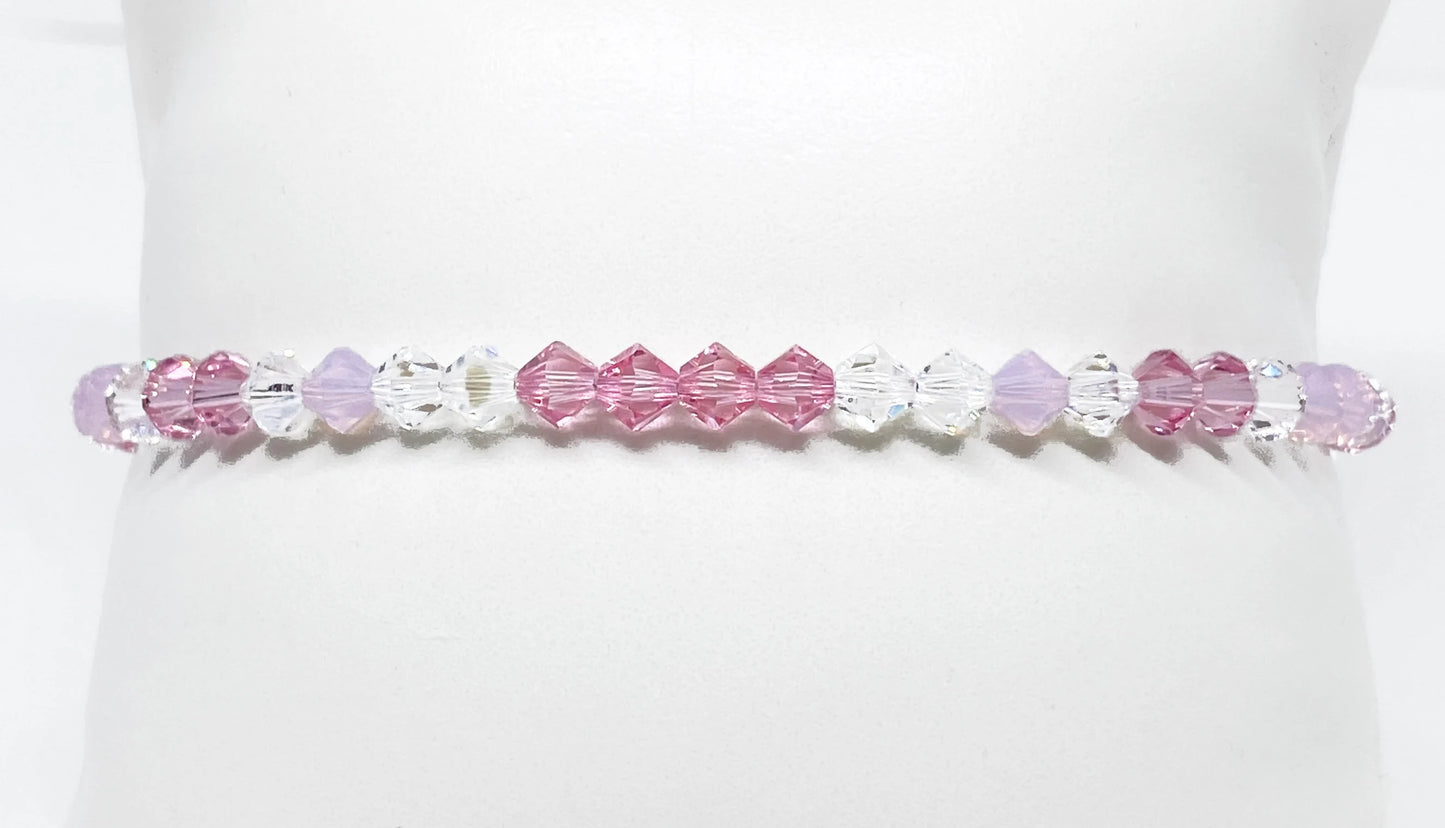 Swarovski Crystal Beaded Accent Bracelet in Pink Opal Moonlight - with Light Rose, Rose Water Opal, and Moonlight Swarovski Crystals