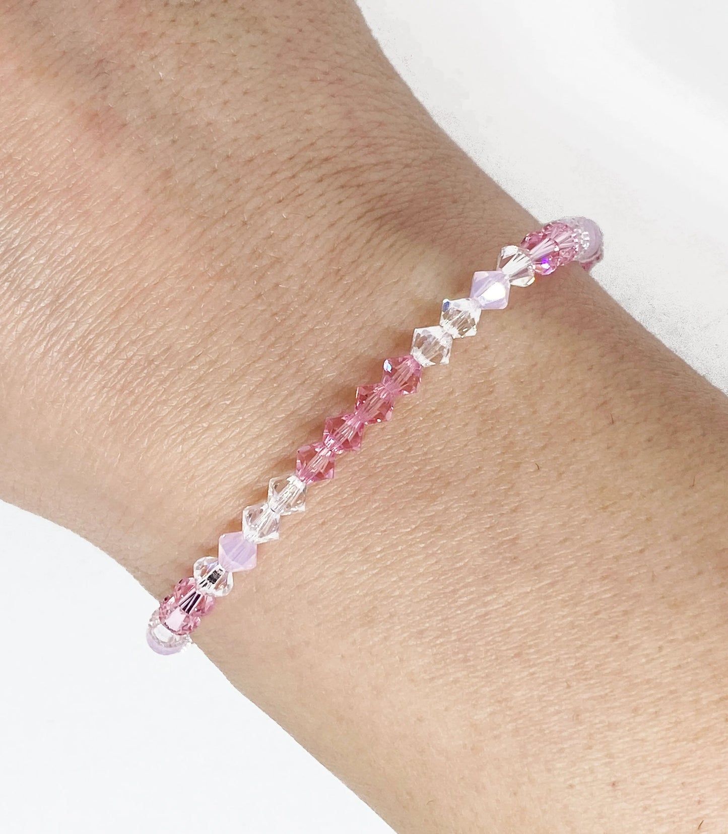 Swarovski Crystal Beaded Accent Bracelet in Pink Opal Moonlight - with Light Rose, Rose Water Opal, and Moonlight Swarovski Crystals