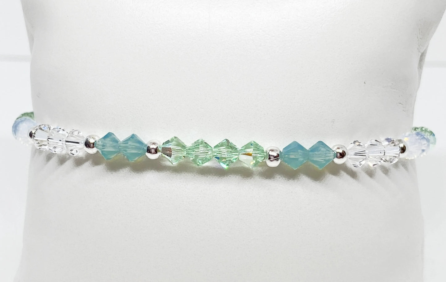 Swarovski Crystal Bracelet in Light Green Opal - with Chrysolite AB, Pacific Opal, and White Opal Swarovski Crystals