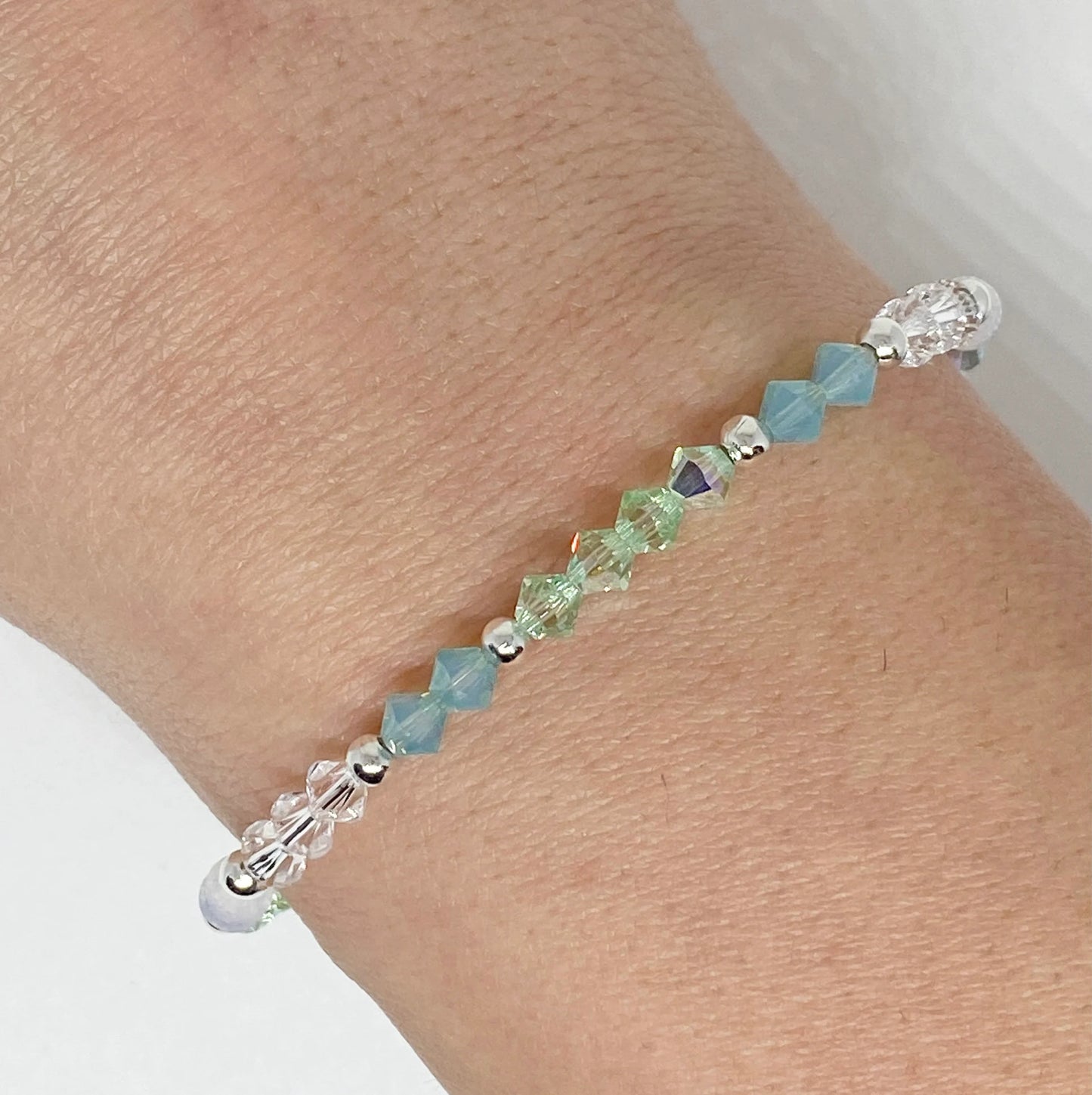 Swarovski Crystal Bracelet in Light Green Opal - with Chrysolite AB, Pacific Opal, and White Opal Swarovski Crystals