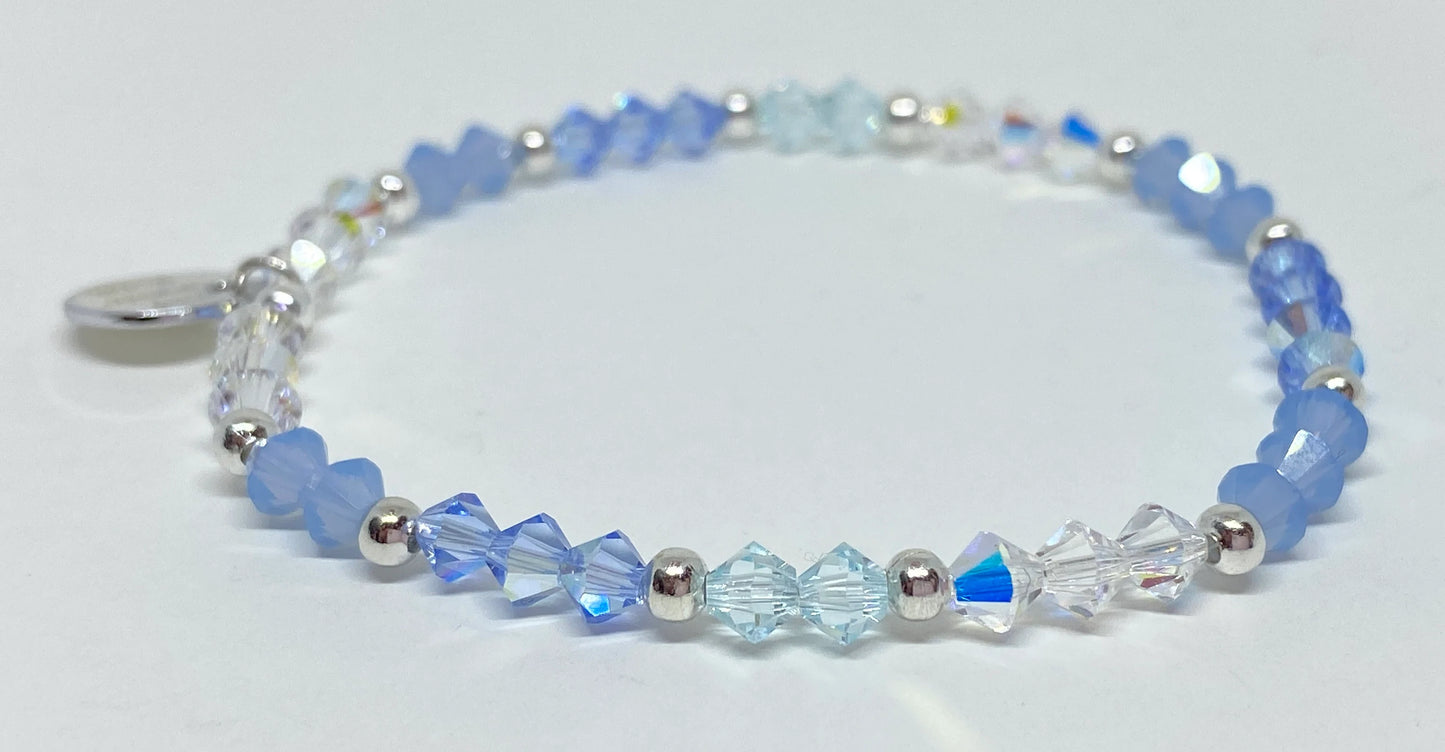 Swarovski Crystal Beaded Stretch Accent Bracelet in Light Sapphire AB - with Air Blue Opal, Light Azore, and Crystal AB Swarovski Crystals