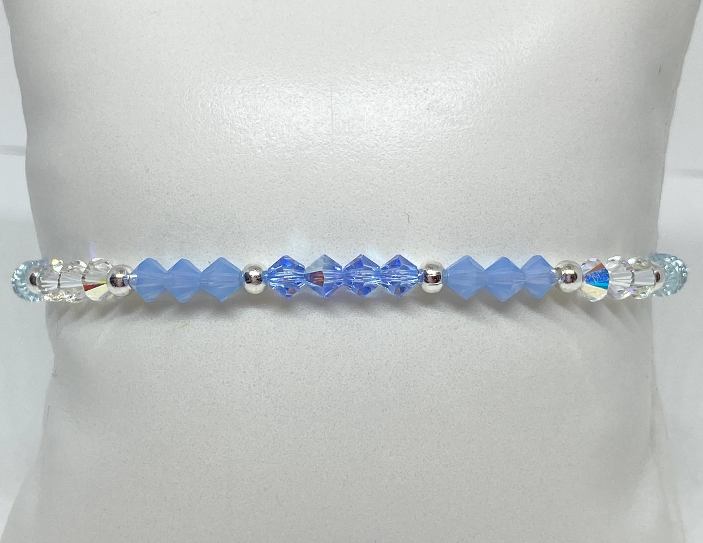 Swarovski Crystal Beaded Stretch Accent Bracelet in Light Sapphire AB - with Air Blue Opal, Light Azore, and Crystal AB Swarovski Crystals