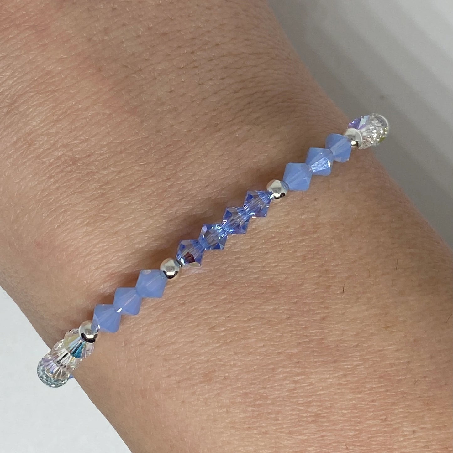 Swarovski Crystal Beaded Stretch Accent Bracelet in Light Sapphire AB - with Air Blue Opal, Light Azore, and Crystal AB Swarovski Crystals