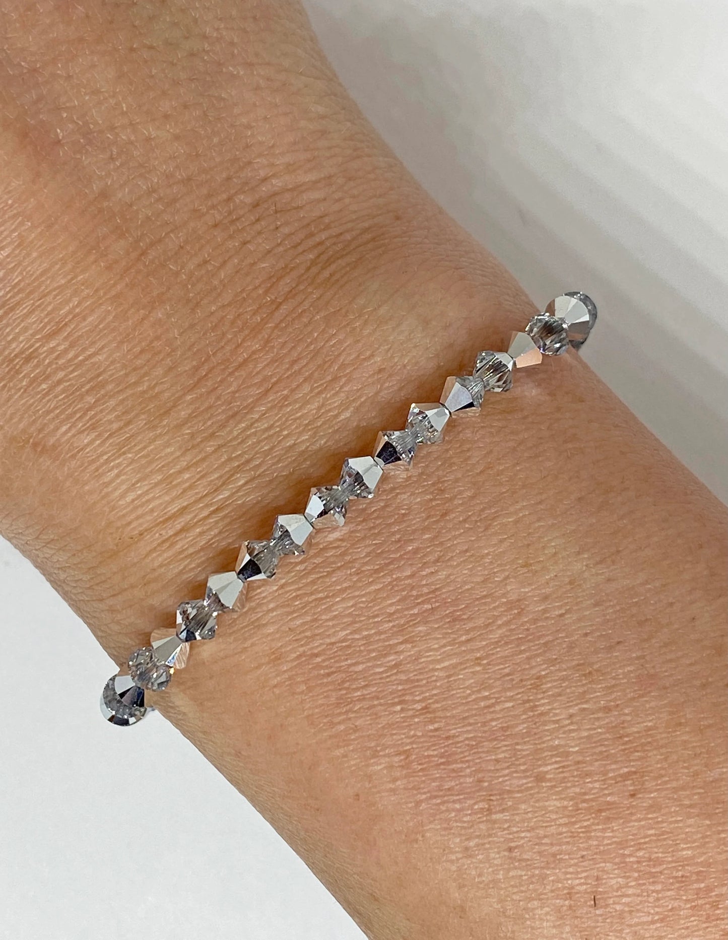 Swarovski Crystal Stretch Solid Accent Bracelet in Comet Argent