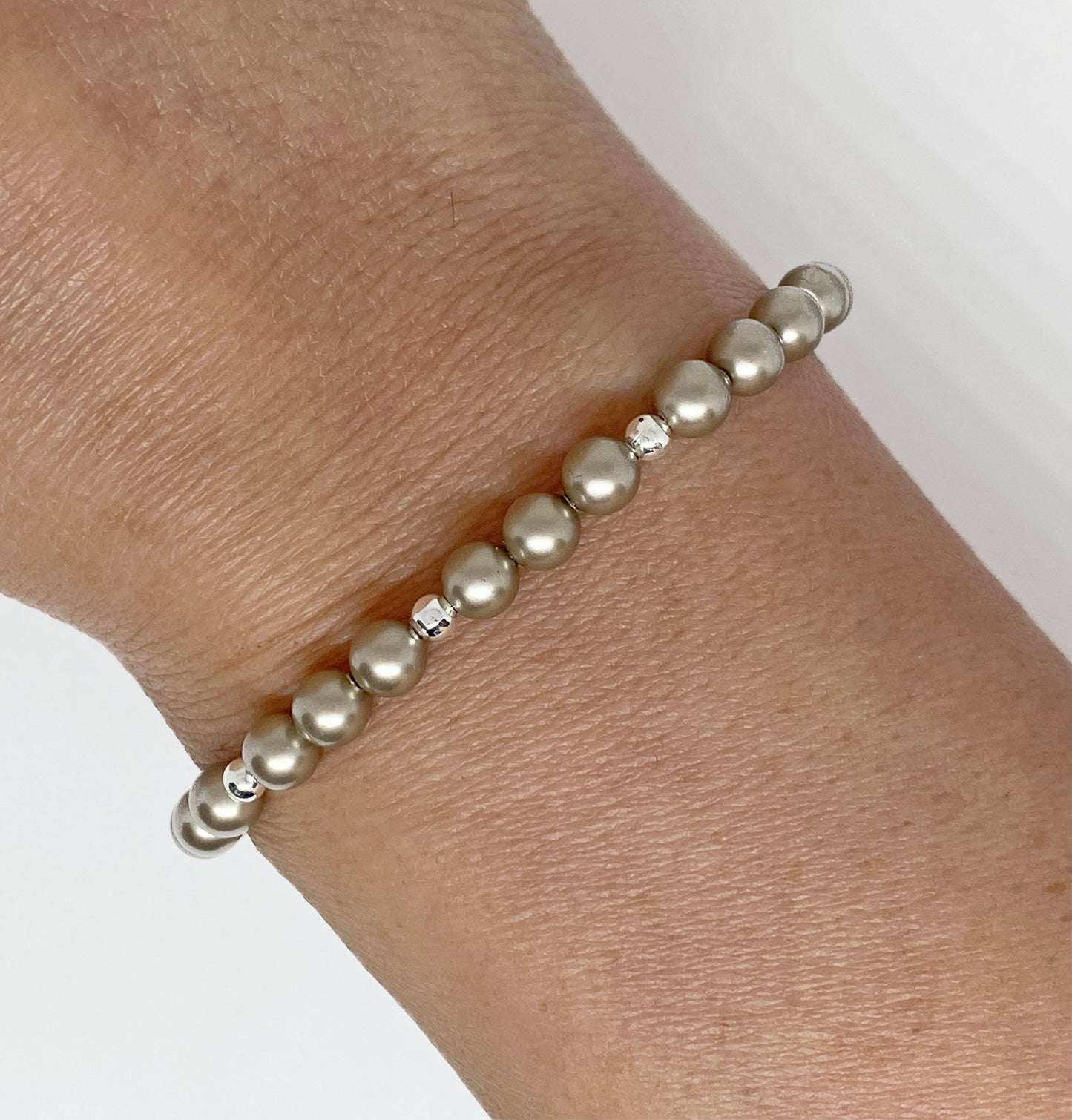 Swarovski Pearl Accent Bead Bracelet in Platinum with Silver Accents