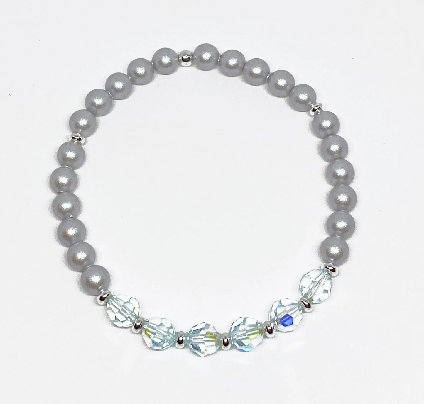 Swarovski Round Crystal and Pearl Bracelet in Lt Azore AB and Iridescent Dove Gray