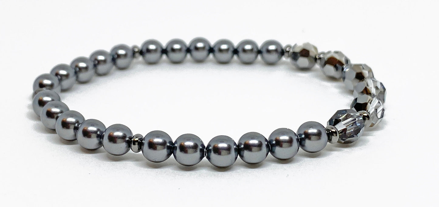 Swarovski Round Crystal and Pearl Bracelet in Silver Night