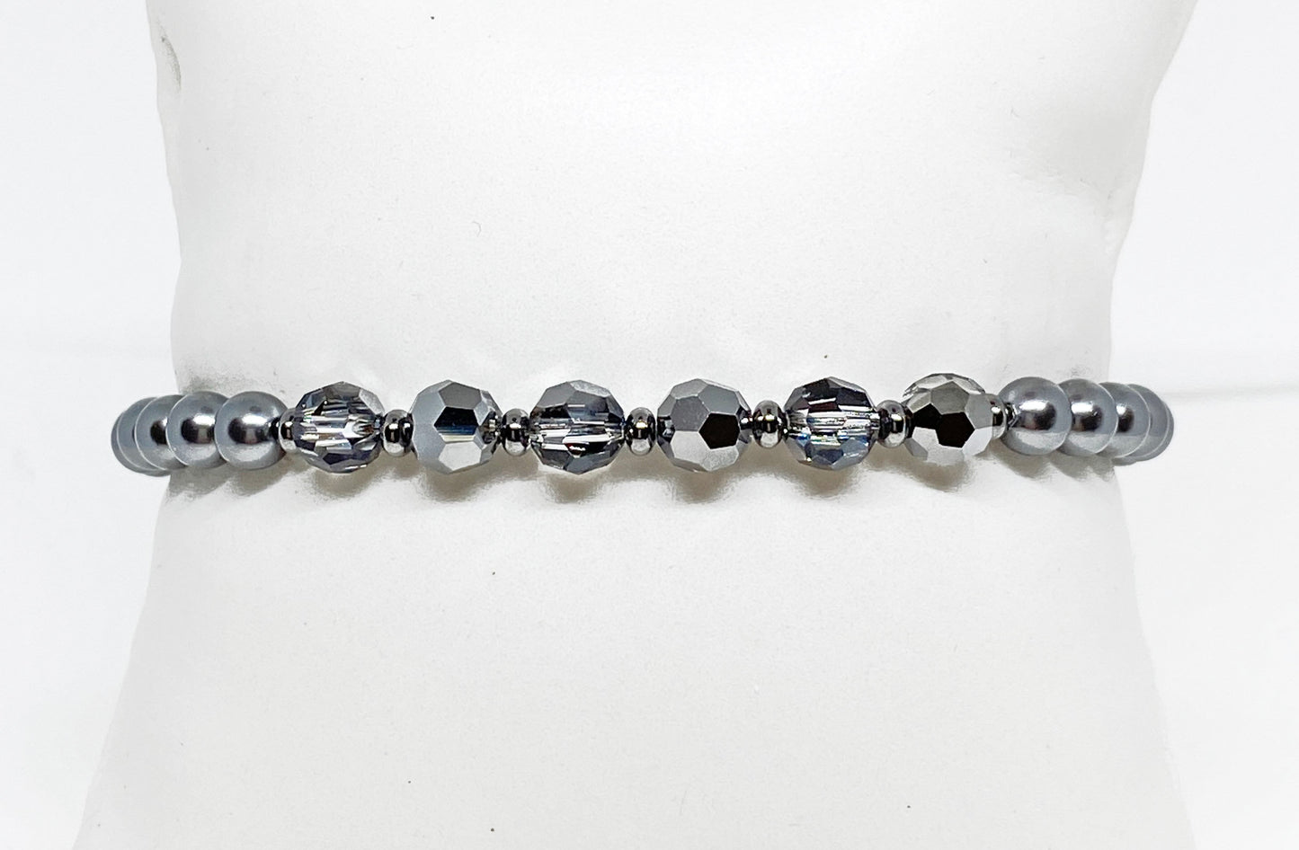 Swarovski Round Crystal and Pearl Bracelet in Silver Night