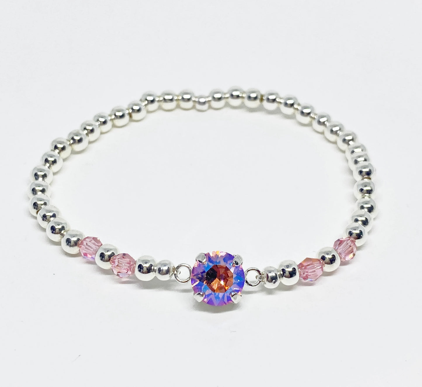 Swarovski Crystal 8mm Chaton Crystal Bracelet Light Rose Shimmer and Silver