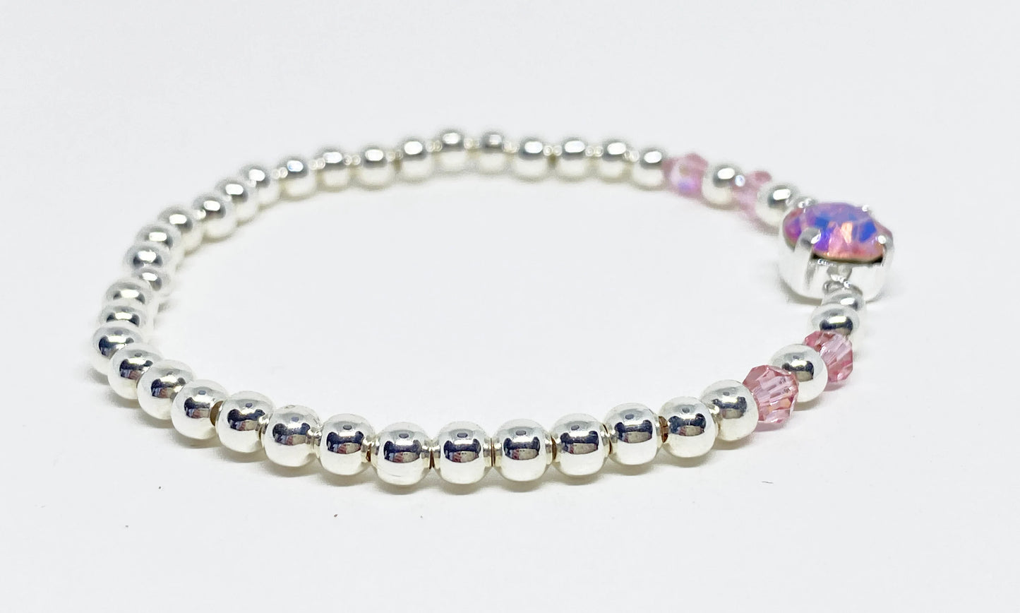 Swarovski Crystal 8mm Chaton Crystal Bracelet Light Rose Shimmer and Silver