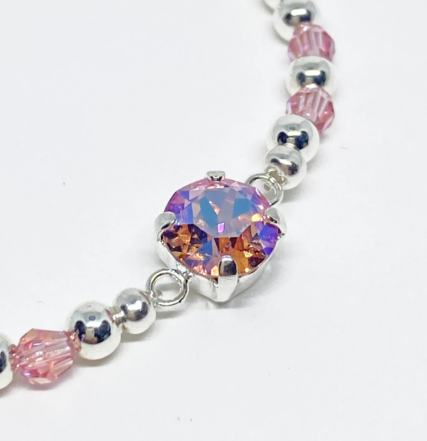 Swarovski Crystal 8mm Chaton Crystal Bracelet Light Rose Shimmer and Silver