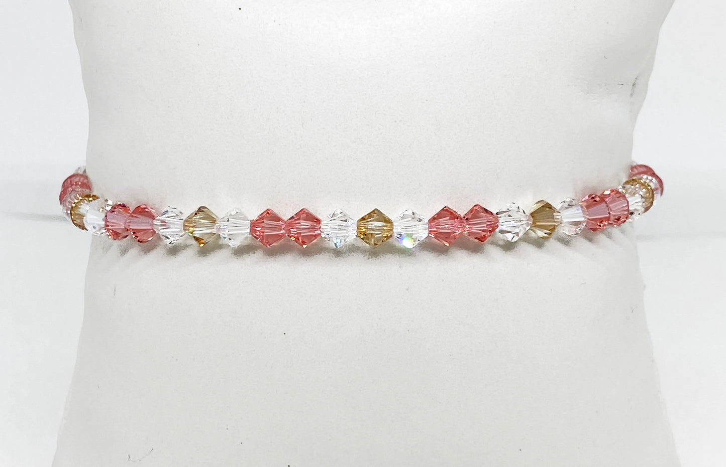 Swarovski Crystal Stretch Accent Bracelet in Rosy Peach with Rose Peach, Golden, and Clear Swarovski Crystals