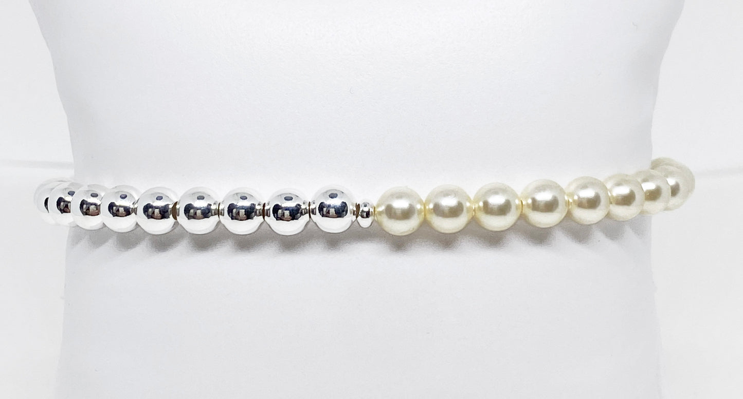 Swarovski Pearl Accent Bead Bracelet in Cream and Silver