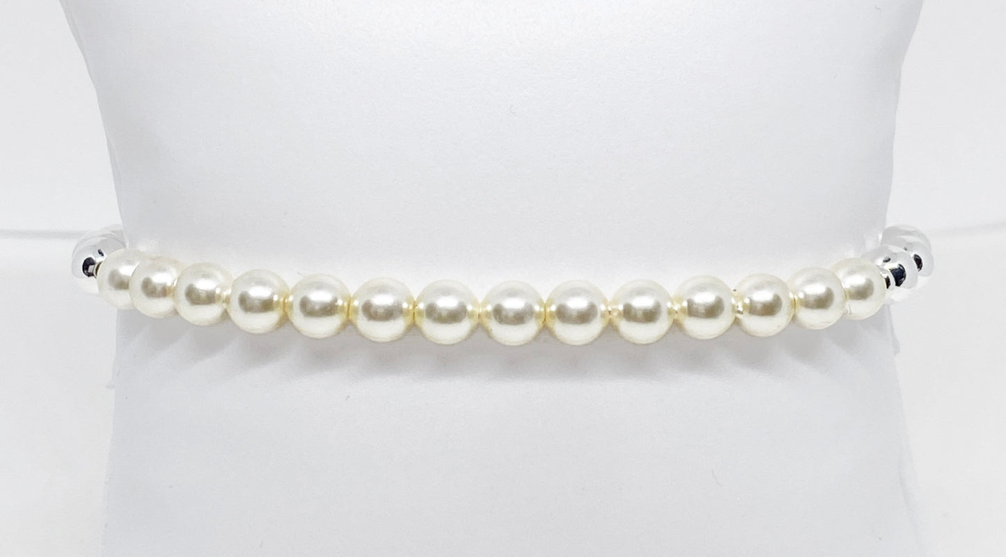 Swarovski Pearl Accent Bead Bracelet in Cream and Silver